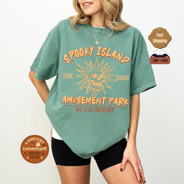 Spooky Island Comfort Colors Tee, Retro Disco Skull Halloween Shirt