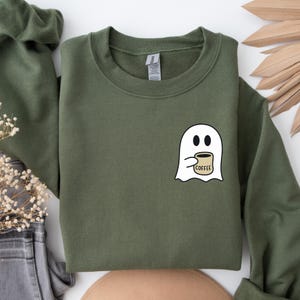 Cute Spooky Coffee Sweatshirt, Womens Ghost Sweatshirt, Spooky Season, Fall Coffee Lover Shirt, Halloween Party Shirt, Fall Graphic Shirt