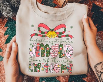 Funny Christmas Sweatshirt, Tired Jingle Humor, Holiday Long Sleeve