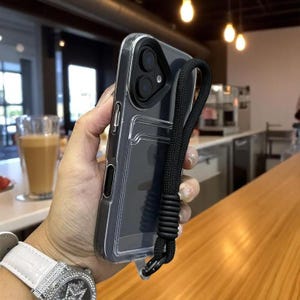 Luxe, doorzichtig telefoonhoesje met kaarthouder en draagkoord – schokbestendige zachte TPU-cover voor iP XS, 11-16 Pro Max Plus