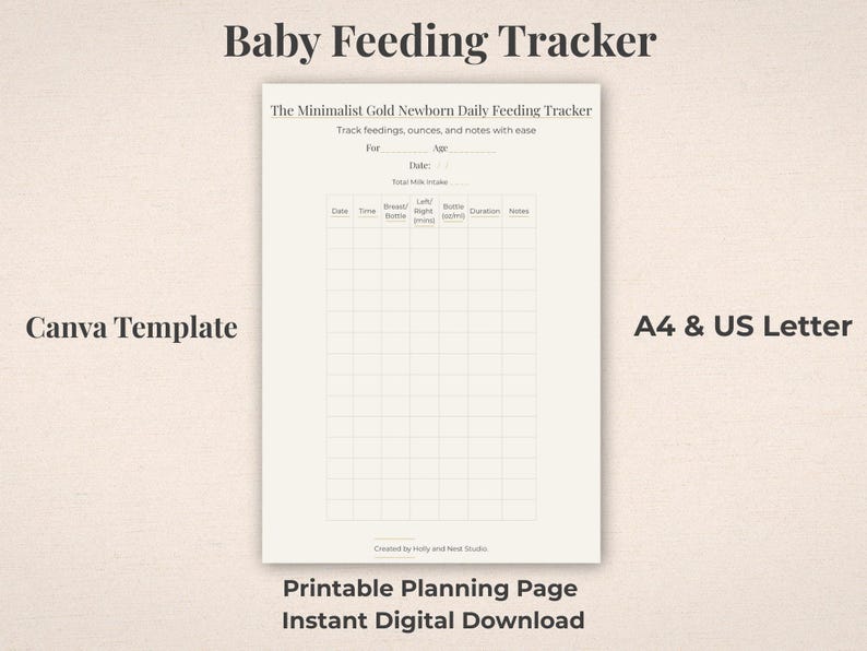 Newborn Feeding Log Printable PDF, Breastfeeding & Bottle Tracker, Baby ...