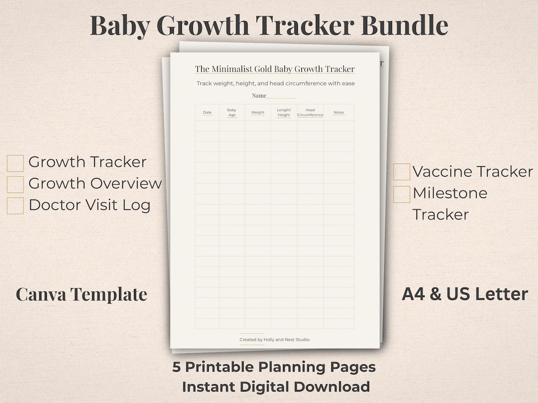 Baby Growth Tracker Printable PDF, Height & Weight Chart, Pediatrician ...
