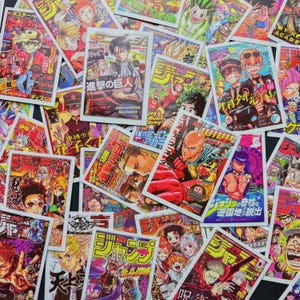 Adesivos de revista de anime, 1-50 adesivos de capa de mangá de anime, diversos adesivos de vinil à prova d'água de anime populares para garrafa de água, laptop, caderno