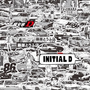 Initial D Anime Manga stickers, 65 assorted Anime car sticker, waterproof anime vinyl sticker for water bottle, laptop, notebook, gift