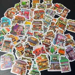 Anime Shop stickers, 1-50 Anime Store front Sticker, Anime village stickers, waterproof vinyl sticker for water bottle, laptop, notebook