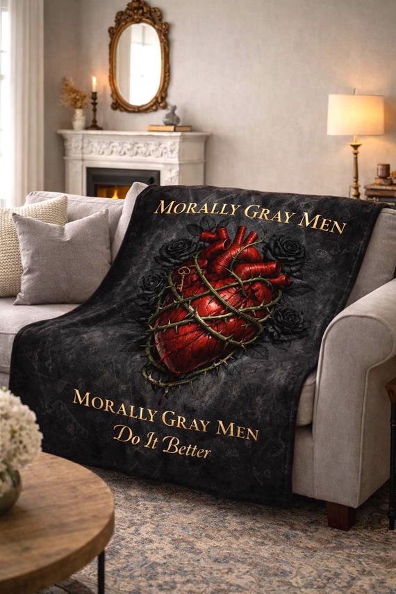 Morally Gray Men Plush Throw - Dark Romance BookTok Home Decor Morally Gray Hearts Collection Gothic Anatomical Heart Fleece Flannel Blanket