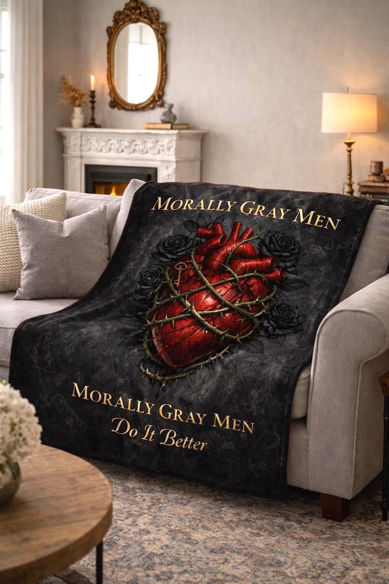 Morally Gray Men Plush Throw - Dark Romance BookTok Home Decor Morally Gray Hearts Collection Gothic Anatomical Heart Fleece Flannel Blanket image 1