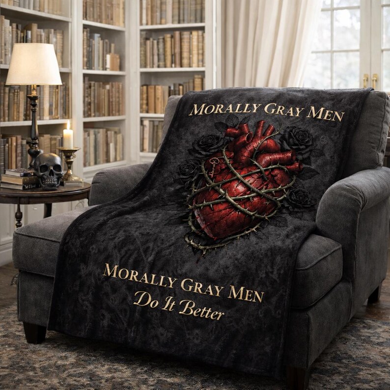 Morally Gray Men Plush Throw - Dark Romance BookTok Home Decor Morally Gray Hearts Collection Gothic Anatomical Heart Fleece Flannel Blanket image 4