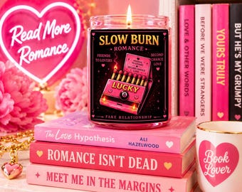 Slow Burn Romance Book Trope Candle Gift Set | Romance Reader Candle with Matches & Wick Trimmer | Retro BookTok Candle | Friends to Lovers