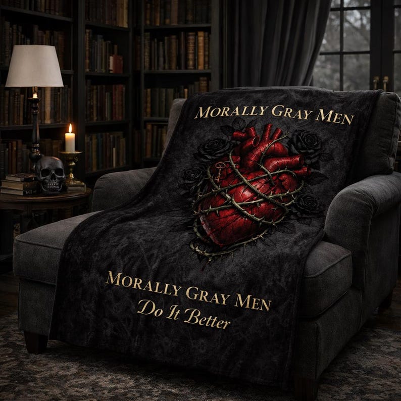 Morally Gray Men Plush Throw - Dark Romance BookTok Home Decor Morally Gray Hearts Collection Gothic Anatomical Heart Fleece Flannel Blanket image 5