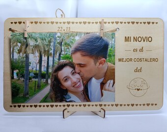 Personalized wooden photo hanging frame. Gift for boyfriend, girlfriend, mother, father, grandfather, grandmother, couple, daughter, etc