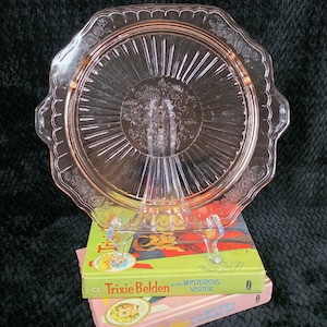 VTG Anchor Hocking | Mayfair / Open Rose Pink Footed Depression Glass Cake Stand
