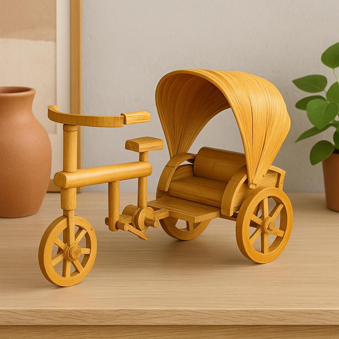 Vintage Bamboo Rickshaw Model | Handcrafted Decorative Tricycle Cart ...