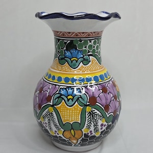 VTG Hernandez Talavera Floral Pottery Vase | Signed Mexican Hand Painted Vase