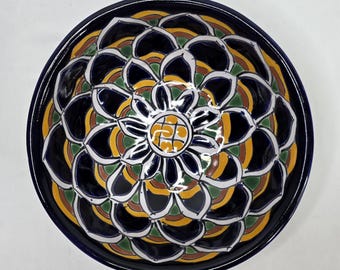 Talavera Style Hand Painted Mexican Ceramic Footed Bowl | Made in Mexico | Y2K