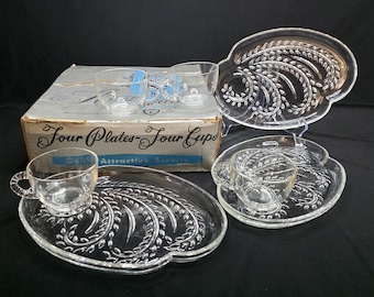 Vintage Federal Glass Homestead Hospitality Snack Set | 8 Pc Original Box | MCM
