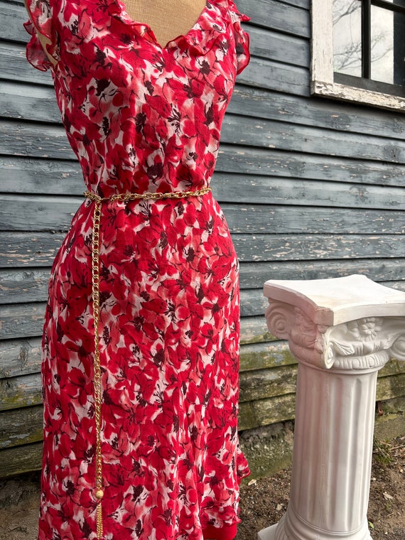 Vintage ABS Allen Schwartz Red Floral Dress