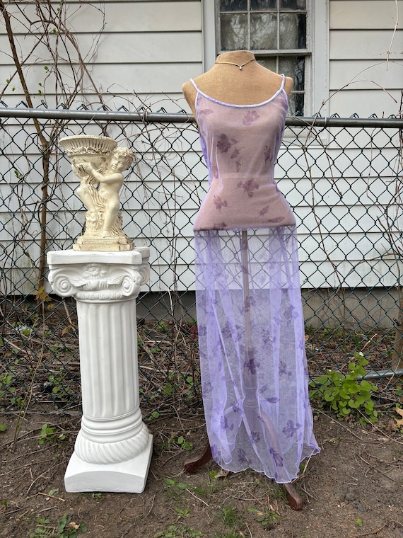 90’s/Y2K Purple Floral Mesh Sheer Dress