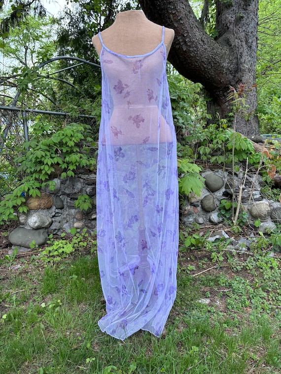 90’s/Y2K Purple Floral Mesh Sheer Dress - image 5