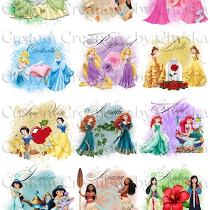 Clipart de princesa acuarela/ Clipart de Tiana, Sirena, Clipart de Bella, Clipart de Aurora, Princesa PNG transparente