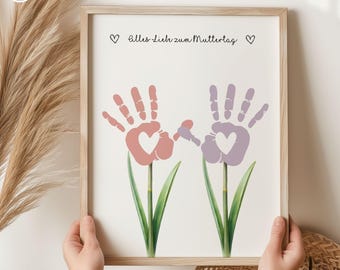 Gift for Mom, Mother's Day, Grandma, Personalized Mother's Day Gift, Birth Gift, Handprint, DIY Craft Template, Mother, Children, Baby, Flower