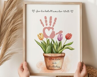 Gift Mom Mother's Day Grandma Mother's Day gift personalized gift for birth handprint DIY craft template mother children baby flower