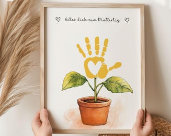 Gift Mom Mother's Day Grandma Mother's Day gift personalized gift for birth handprint DIY craft template mother children baby flower