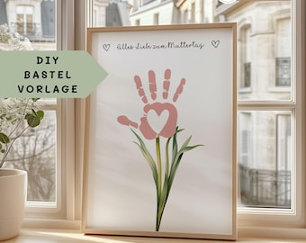 Personalized Mother's Day/Birthday Gift for Mom, Gift for Newborns, Handprint DIY Craft Template, Mother, Children, Baby, Flower