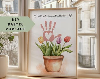 Gift Mom Mother's Day Grandma Mother's Day gift personalized gift for birth handprint DIY craft template mother children baby flower