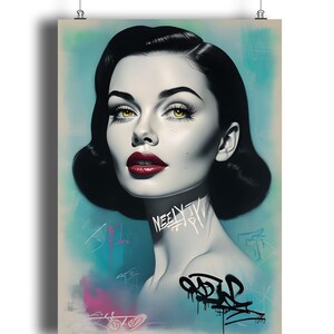 Sirena verde acqua – Ritratto pop art reinterpretato in chiave retrò glamour / Stampa artistica da parete con graffiti urbani