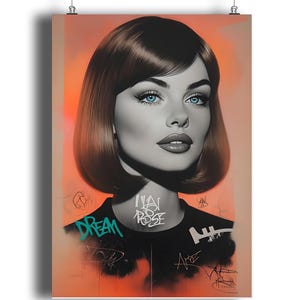 Stato di sogno - Ritratto pop art reinterpretato in stile retrò glamour / Stampa artistica da parete con graffiti urbani