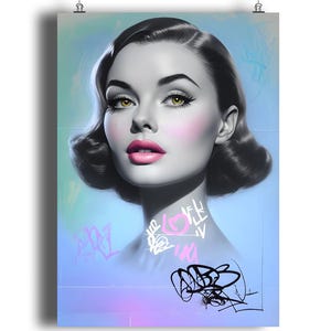 Cotton Candy – Ritratto Pop Art reinterpretato in chiave retrò glamour / Stampa artistica da parete con graffiti urbani