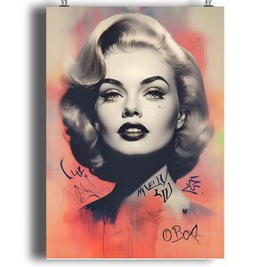 Coral Glow – Ritratto Pop Art reinterpretato in chiave retrò glamour / Stampa artistica da parete con graffiti urbani