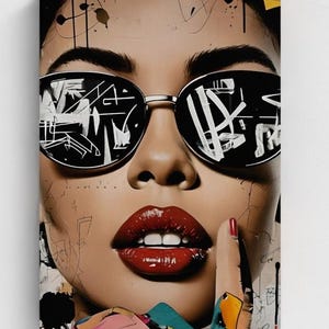 Monochrome Glare Graffiti Canvas | Bold Pop Art Female Portrait | Urban Street Style Wall Art | A2 A3 A4 Sizes