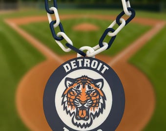 Detroit Tigers Modern Tiger Necklace – 3D Printed Medallion Chain – Baseball Fan Jewelry – Game Day Tigers Pendant – Detroit Sports Gift