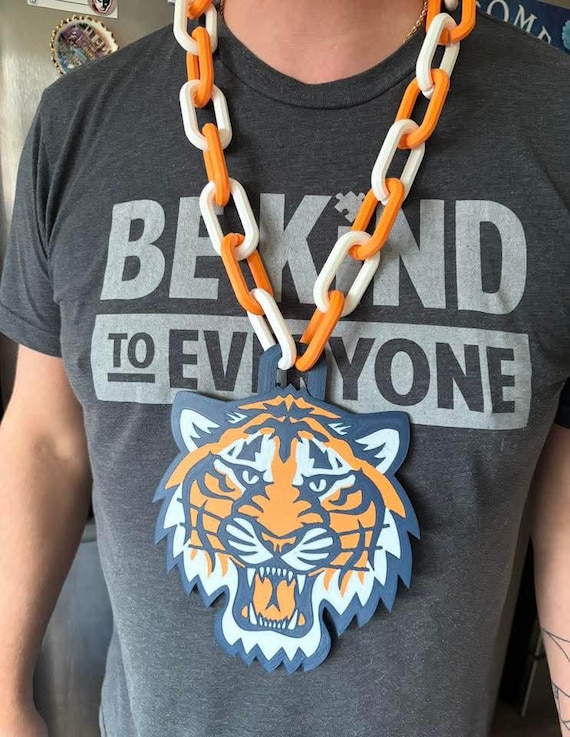 Detroit Tigers Inspired 3D Printed Tiger Face Medallion Necklace