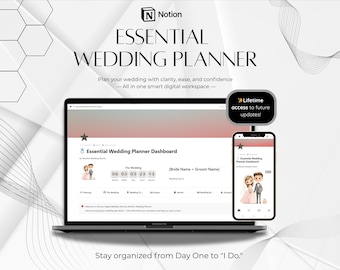 Essential Wedding Planner Notion Template | Checklist, Budget Tracker, Guest List, Vendor & Timeline Organizer