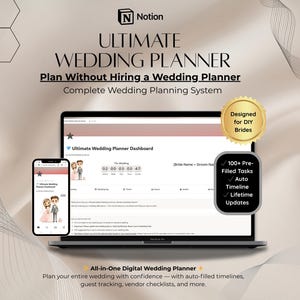 Ultimate Wedding Planner Notion Template: 100+ Pre-filled Tasks, Budget, Guest List (Instant Download) image 1