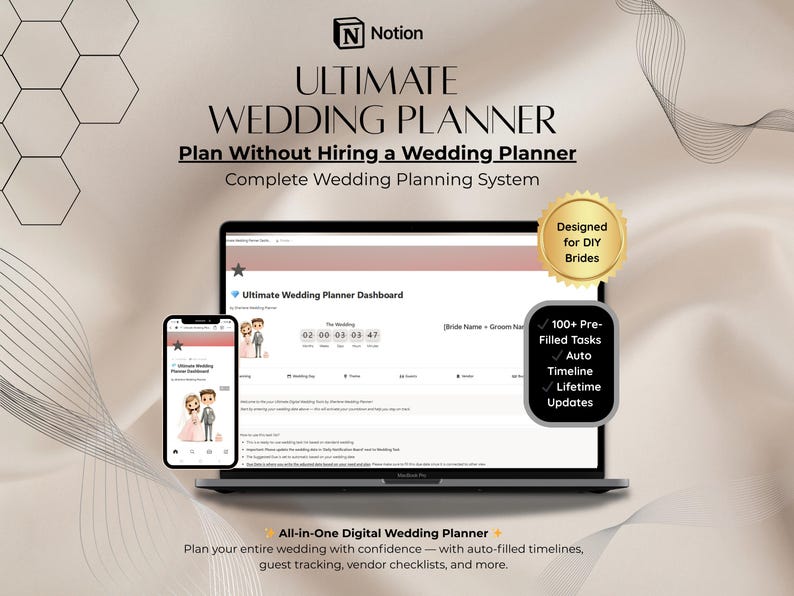 Ultimate Wedding Planner Notion Template: 100+ Pre-filled Tasks, Budget, Guest List (Instant Download) image 1