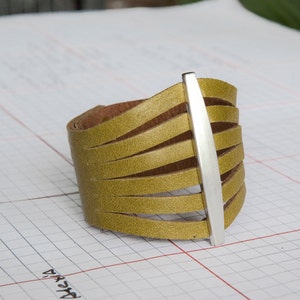 Women&#39;s Moss Green Leather Bracelet, Green Leather Cuff  - the Flare cuff