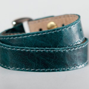 Petrol blau Doppel wickeln Manschette, Aqua Lederarmband - CUBE