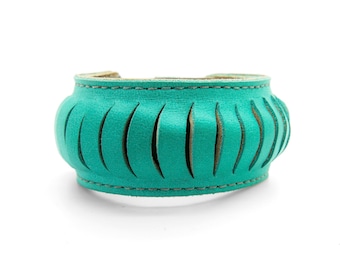 Aqua Leather Bangle, Turquoise Leather Bracelet - Sierra
