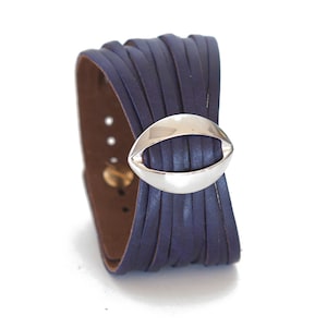 Indigo Purple Multi Strand Leather Cuff - Rimanchik Lips Bracelet