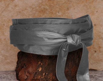 Grey leather wrap belt, womens grey belt, obi sash  - Sash-a