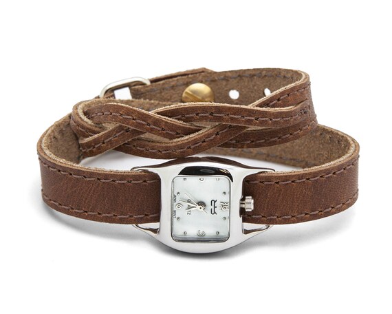 Tan Braided TWIST WATCH Tan Brown Double Wrap Leather Watch Interchangeable Bracelet Etsy Canada