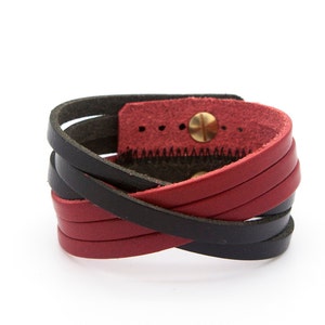 Black and red cuff, red leather cuff, leather cuff bracelet  - the Orleans