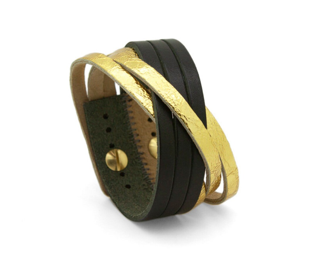 Edie Gold Cuff Bracelet in Black Opaque Glass main image 1