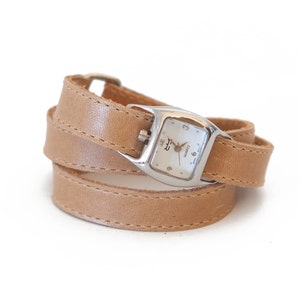 Orologio in pelle marrone chiaro, orologio cammello, bracciale intercambiabile - Twist