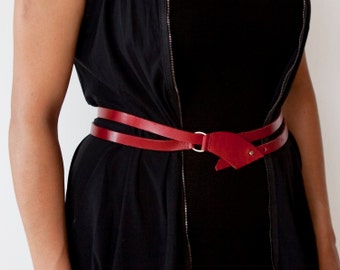 Thin Red Leather Belt, Configurable Belt, Womens Red Belt  - the Chica