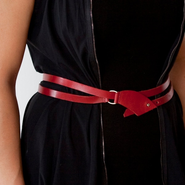 Thin Red Leather Belt, Configurable Belt, Womens Red Belt  - the Chica